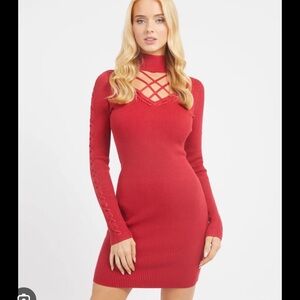 Guess Red Dylan Lace up Sweater Dress XS